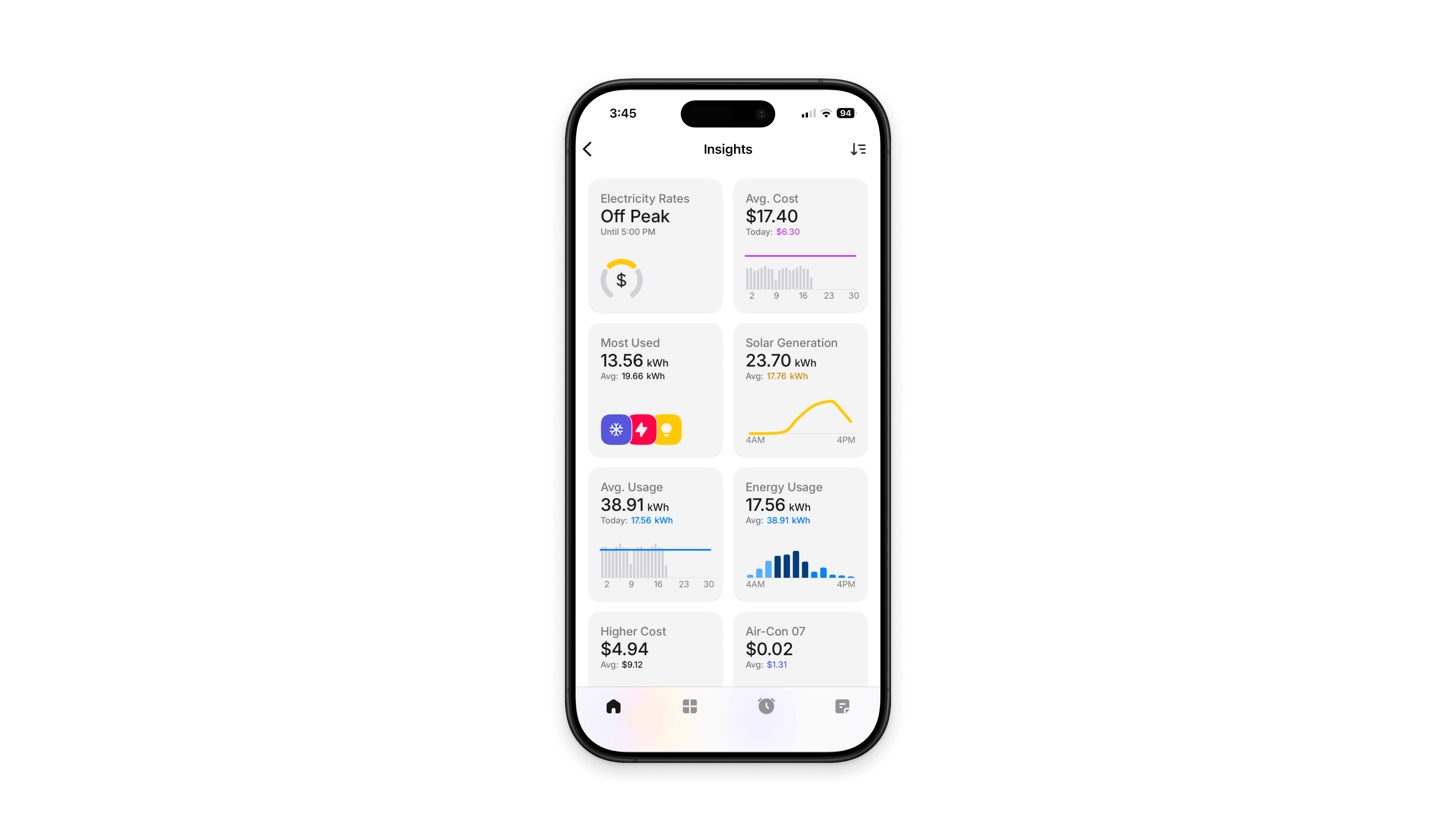 The Basis app Insights screen showing solar generation alongside household energy use.